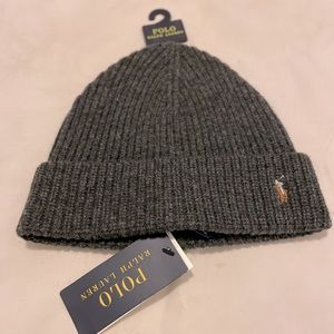 NWT Mens Polo Ralph Lauren Signature Pony Logo Cuffed Knit Beanie Hat Cap Gray